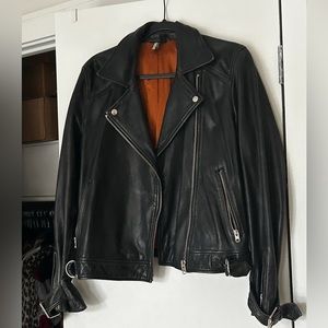 Topshop Genuine Leather Black Moto Biker Jacket US 12 UK 16